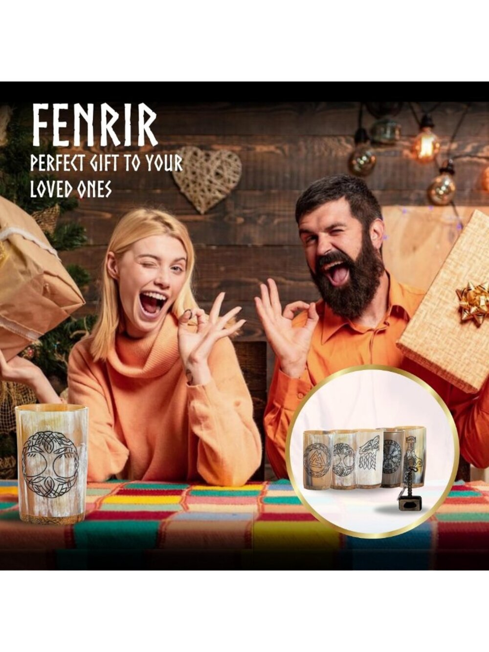 Viking Drinking Horn Mug Set of 5 - Unique Gifts for Men, Dad, Husband - Natural - Picture 5 of 6